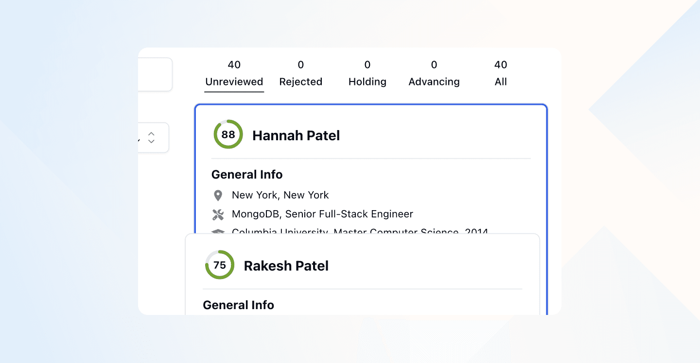 Realtime AI review re-sorting top candidates