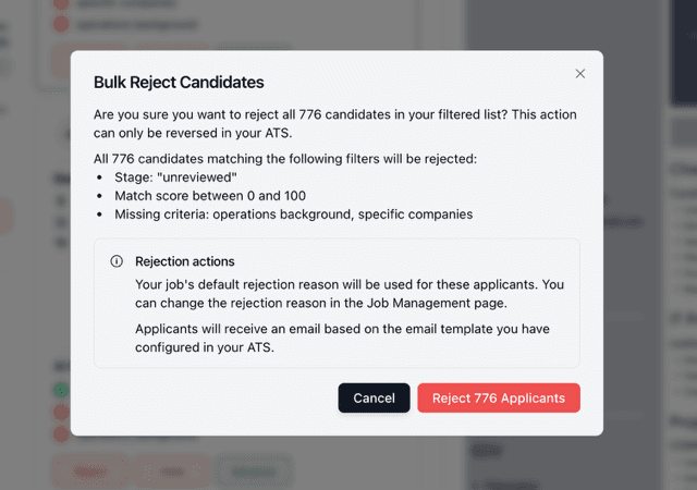 Confirming a bulk applicant rejection