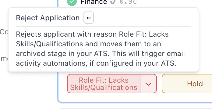 Selecting a synced Greenhouse rejection reason in Endorsed