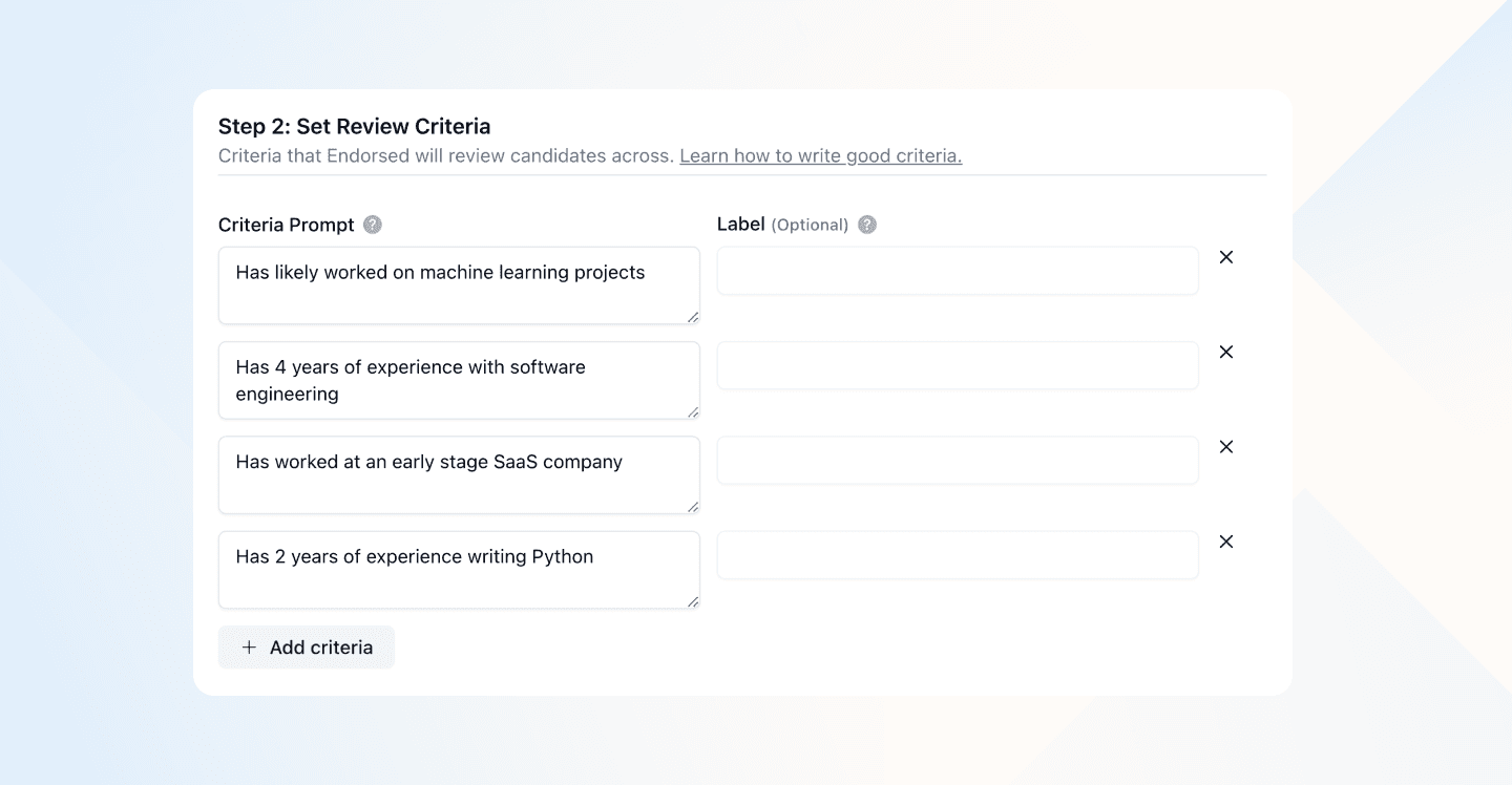 Criteria management interface