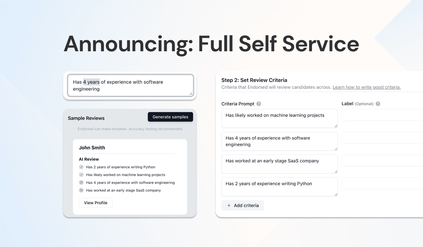 Self-serve Applicant Review criteria setup in Endorsed